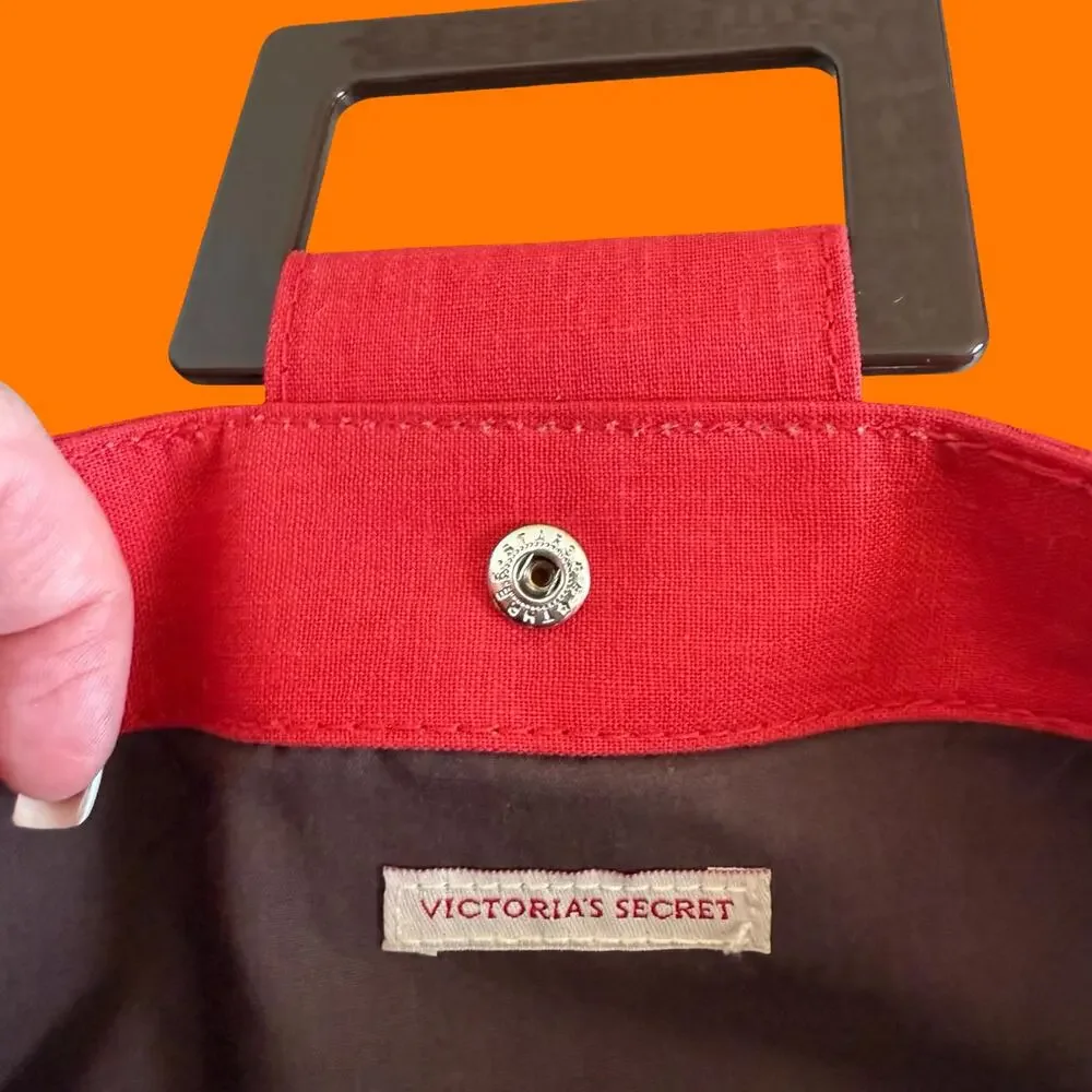 00's vintage red canvas boho y2k handle bag purse Victoria's Secret